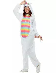 Adult white and multicolored unicorn costume, Size: Large