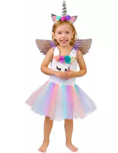 Pastellblomster-enhjørningskostyme for jenter, Størrelse: 7–9 år (120–130 cm)