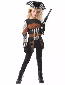 Tattooed pirate costume for girls, Size: 7-9 years(120-130 cm)