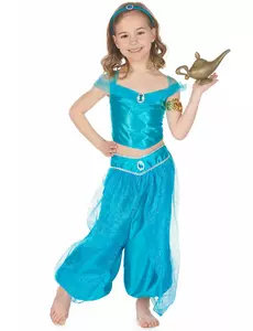 Blue oriental princess costume for girls, Size: 7-9 years (120-130 cm)