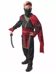 Rød drage ninja-kostyme til gutter, Størrelse: 7–9 år(120–130 cm)