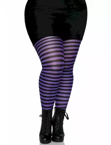 Store størrelser damestrømpebukser med svarte og lilla striper, Størrelse: XXX-Large/XXXX-Large (54-58)