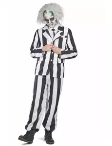 Men's Black and White Striped Ghost Costume, Size: Medium (48-50)