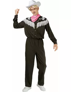 Komplett svart og hvitt cowboykostyme til menn, Størrelse: Medium