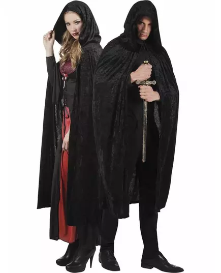 Svart fløyelskappe 170 cm voksen Halloween