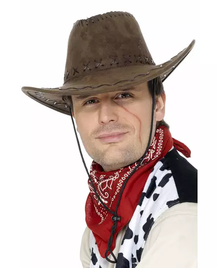 Brun cowboyhatt i semsket skinn for voksne