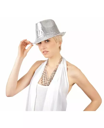 Adult silver sequined borsalino hat