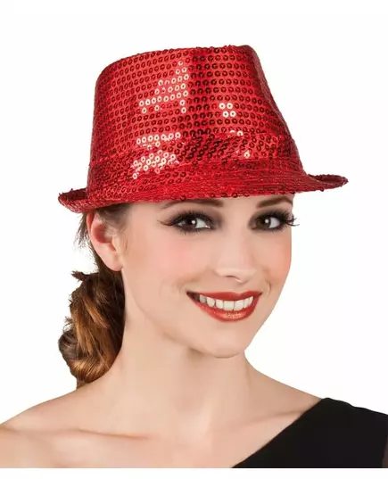 Adult red sequined borsalino hat