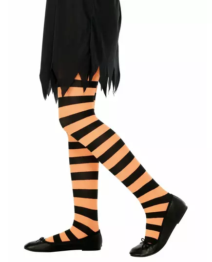 Children's orange and black striped tights