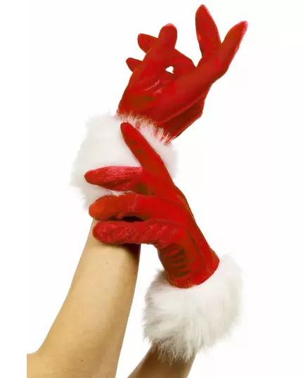 Red gloves with white fur for Mother Christmas woman