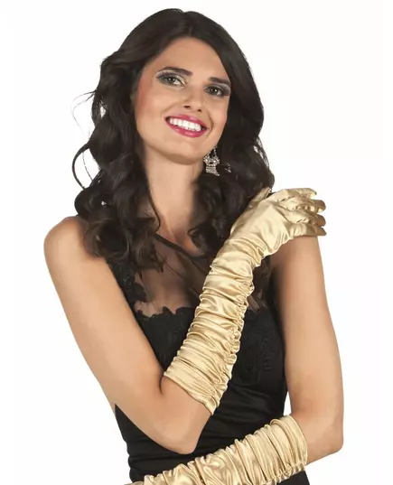 Women's long gold satin gloves