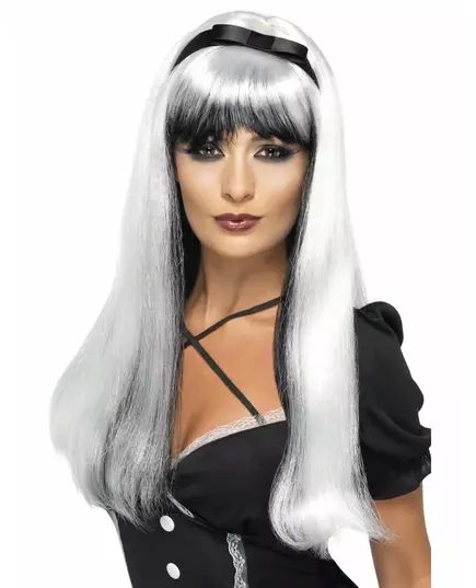 White and black wig with black bow for women