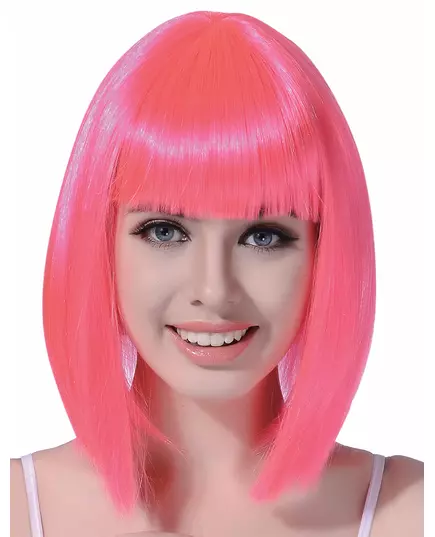 Neonrosa mellomlang bobparykk for kvinner
