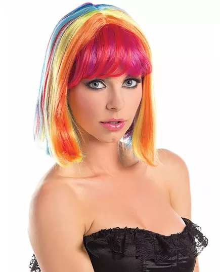 Multicolored square wig with bangs for women