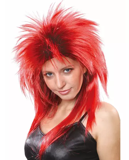 Red and black rock singer wig for women