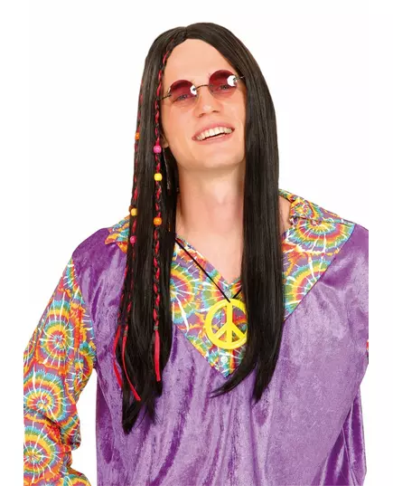 Svart hippieparykk for menn
