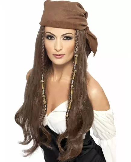 Long brown pirate wig for women