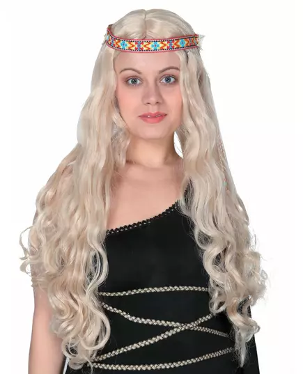 Lang blond hippieparykk for kvinner