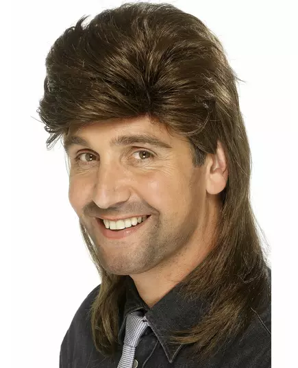 Brun mullet-parykk for menn