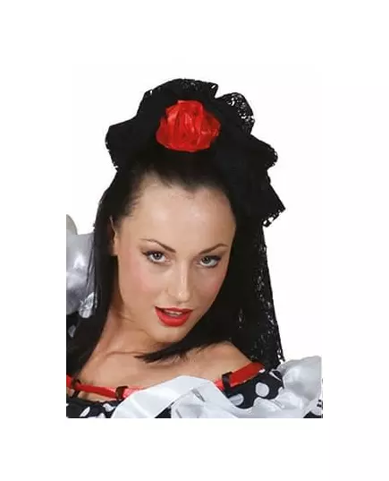 Veil with red Spanish rose for women