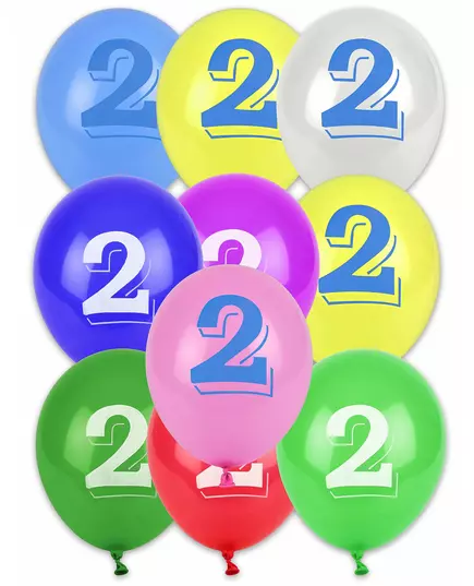 8 flerfargede ballonger med nummer 2, 30 cm
