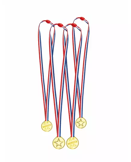 4 mini trefargede medaljer