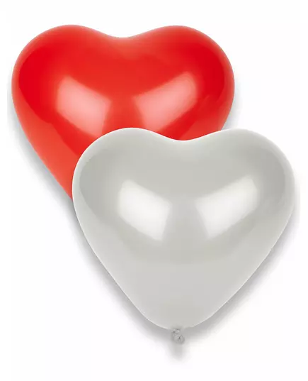 8 røde og hvite hjerteballonger i latex, 36 cm