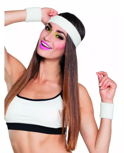 Adult 80s white headband and wristbands