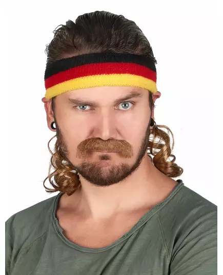 Black, Red and Yellow Mullet Headband with Mustache