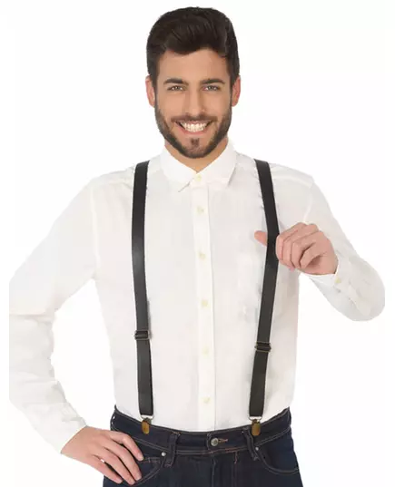 Adult black leatherette suspenders