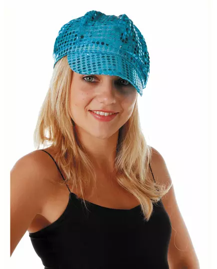 Disco-caps for voksne med turkise paljetter