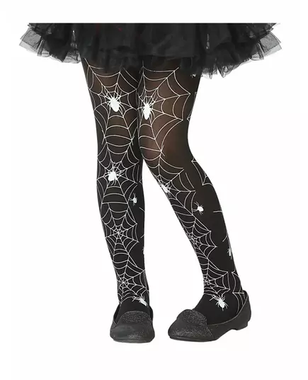 Children's black and white spider web tights
