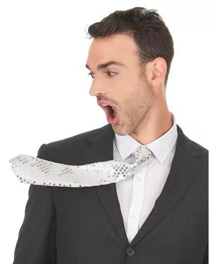 Adult white sequin tie