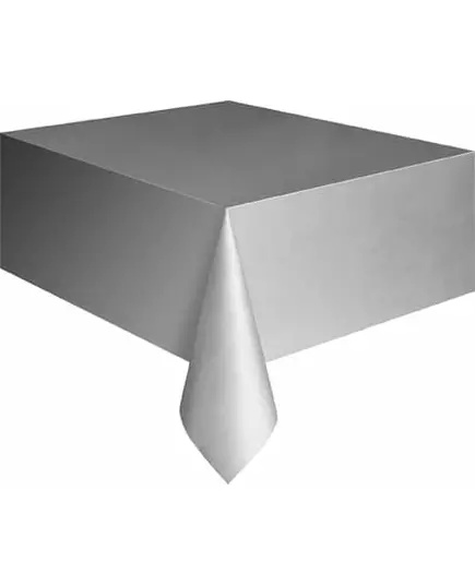 Rektangulær sølvfarget plastduk 137 x 274 cm