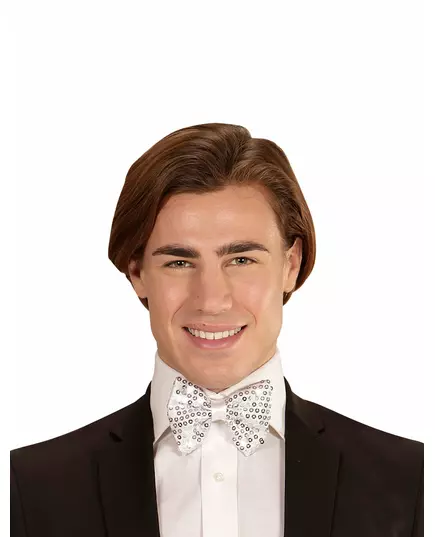 Silver bow tie with sequins and flashing LEDs for adults