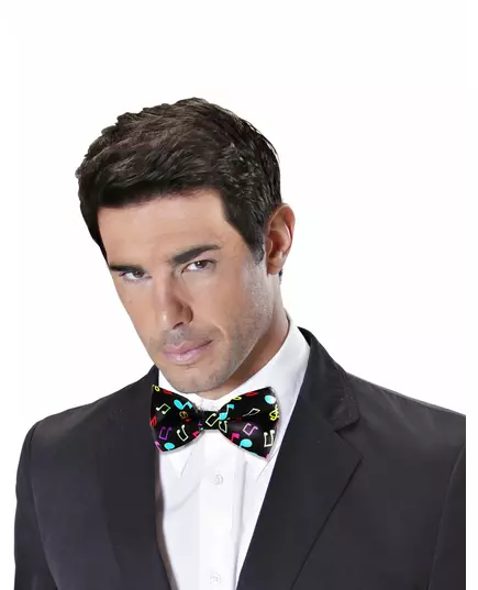 Adult black bow tie with musical notes