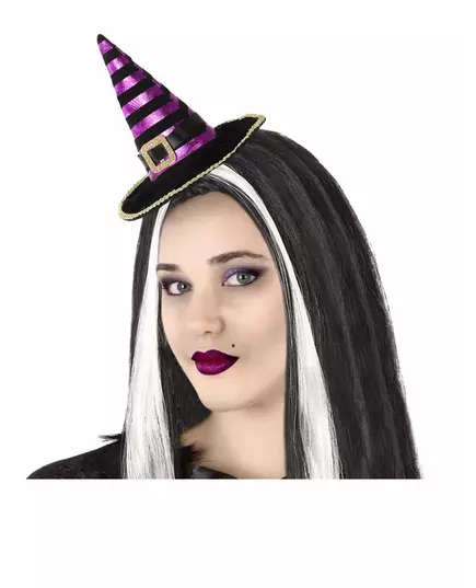 Adult Black and Purple Striped Mini Witch Hat Headband