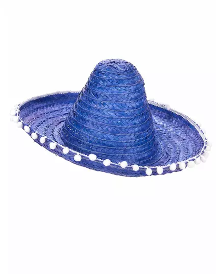 Voksen blå pompong-trimmet sombrero