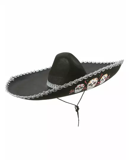 Sort Dia de Los Muertos Sombrero med sølvfinish for voksne