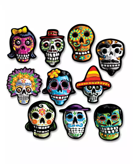 10 Mini Dia de los Muertos cardboard decorations 12 x 9 cm