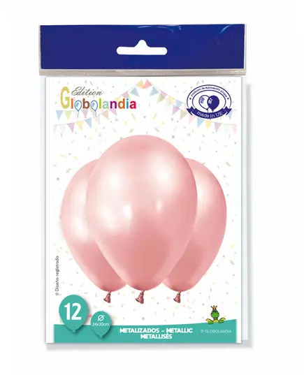 12 metalliske ballonger i roségull, 28 cm