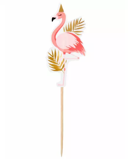12 Tropical Flamingo Wooden Picks 13 cm