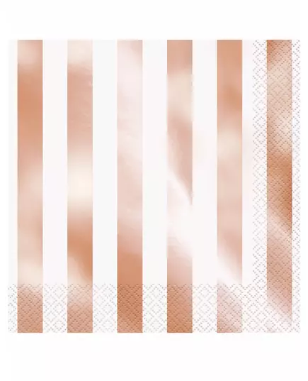16 Rose Gold Striped Paper Napkins 33 x 33 cm