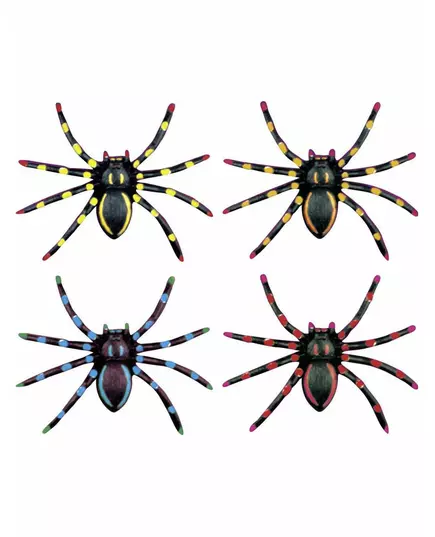 4 neon Halloween-edderkopper 7,5 cm