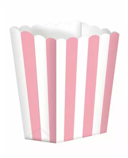 5 rosa og hvite popcornbokser i papp, 6,3 x 13,5 cm