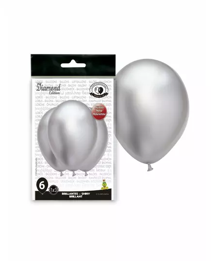 6 satengsølv lateksballonger 31 x 39 cm