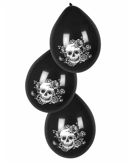 6 svarte blomsterskjelettlatexballonger 25 cm