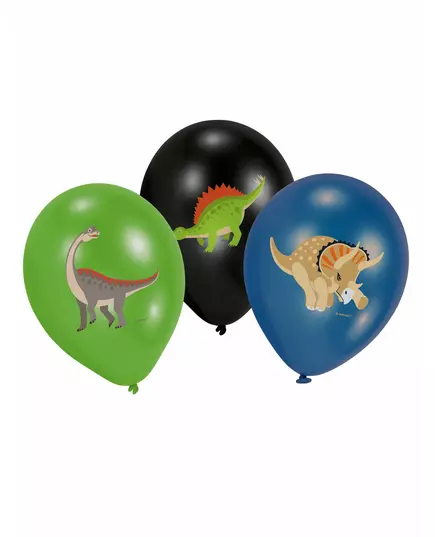6 store dinosaur-latexballonger i svart, grønn og blå, 27,5 cm