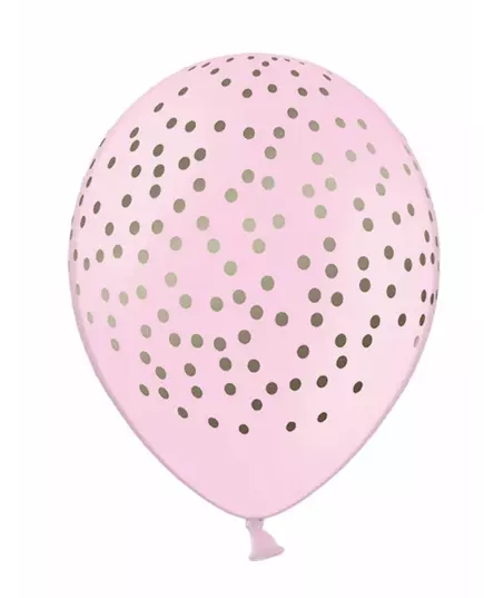 6 lyserosa lateksballonger med gullprikker 30 cm