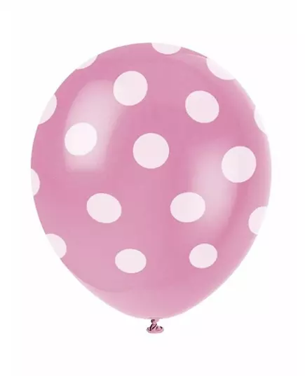 6 rosa lateksballonger med hvite prikker 30 cm